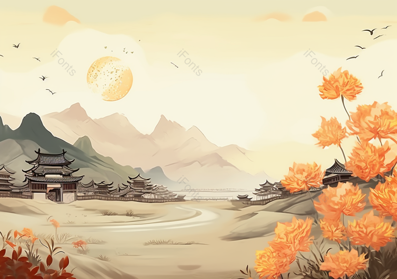 重阳节大闸蟹重阳糕菊花银杏中秋乡村秋天秋分田野中国风插画,插画/手绘图,插画/手绘图库,插画/手绘图下载,插画/手绘
